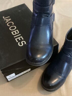 EUC Jacobbies Black Leather Ankle Booties - Classic Buckle Detail